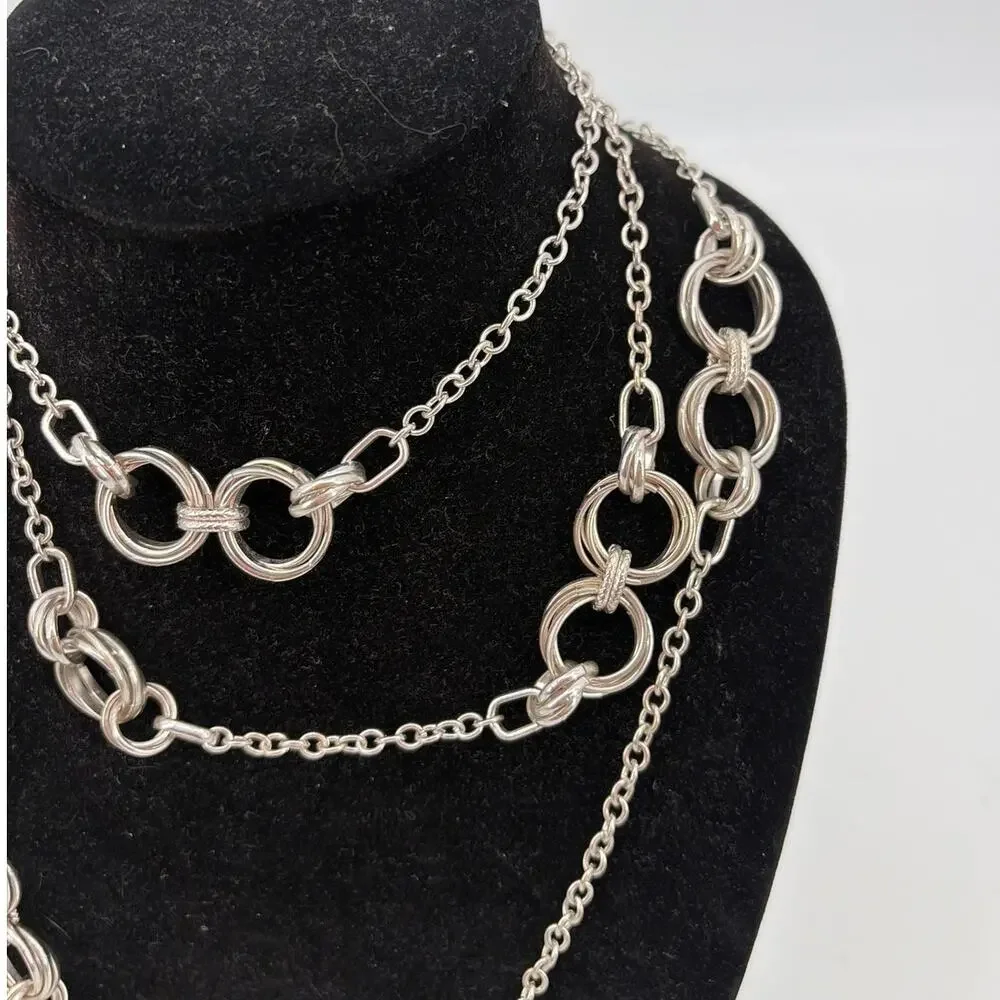 Banana Republic Set 2 Silver Tone Statement Links Chain Necklace Layered